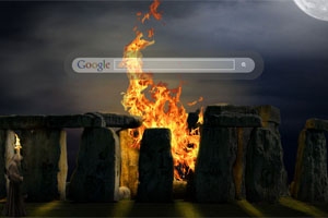 Druids at Stonehenge With Flames